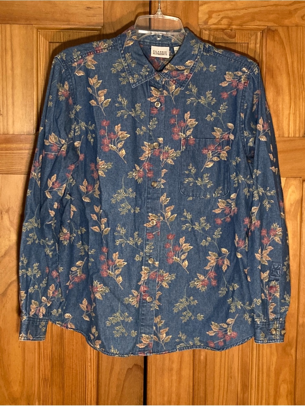 NWOT Classic Elements Vintage 90s Top Long Sleeve Blouse Blue Tan Size L Large